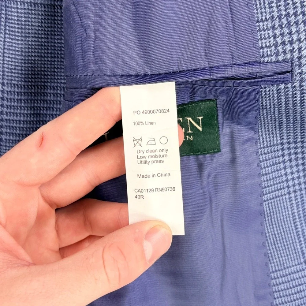 Ralph Lauren Mens 40R Blue Glen Plaid Windowpane Linen 2 Button Sport Coat